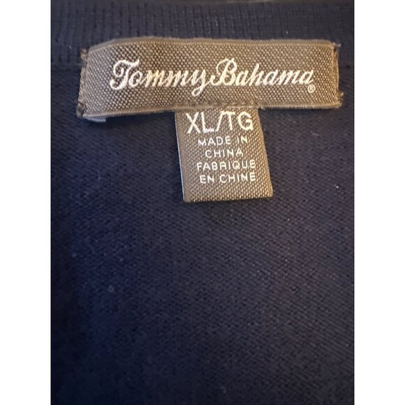 Tommy Bahama Navy V-Neck Sweater Embellished Neckline XL - Picture 3 of 6